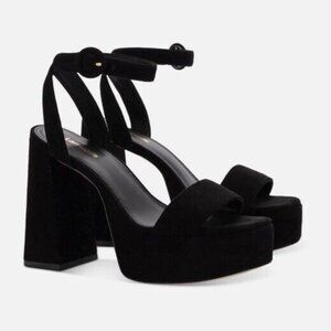 Larroude Dolly Sandal in Black Suede